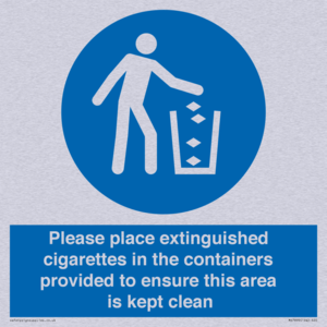 Please place extinguished cigarettes in the containers provided to ensure this area is kept clean